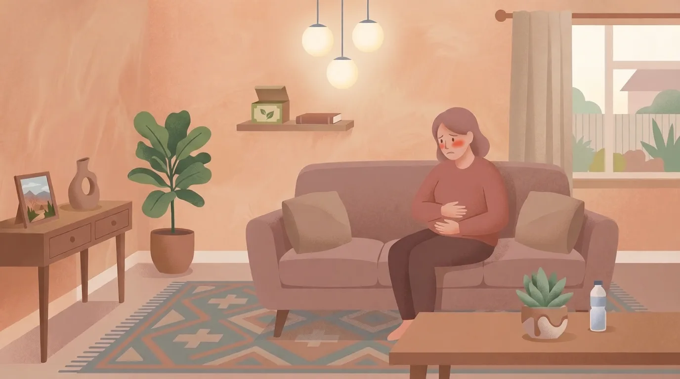 Illustration of a person feeling unwell after eating
