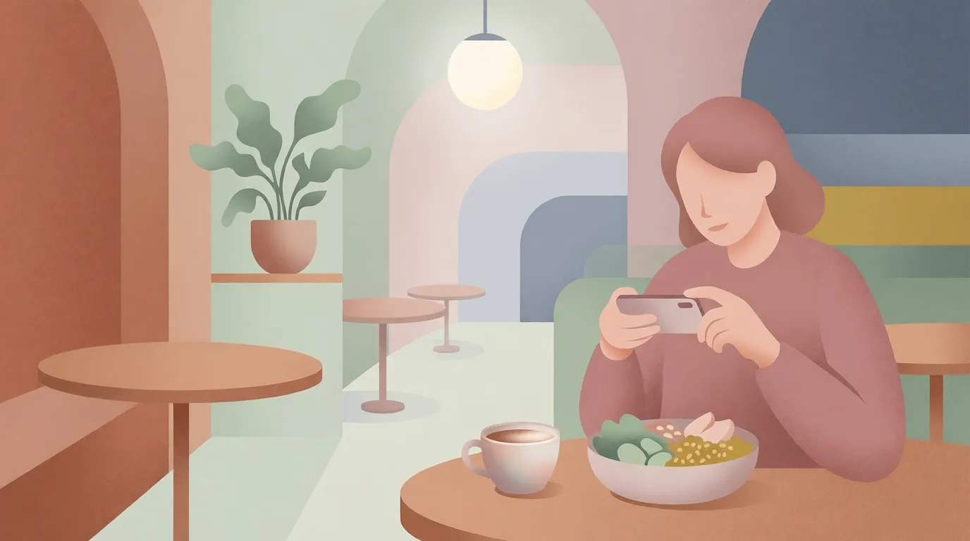 An illustrated spread of food on a table